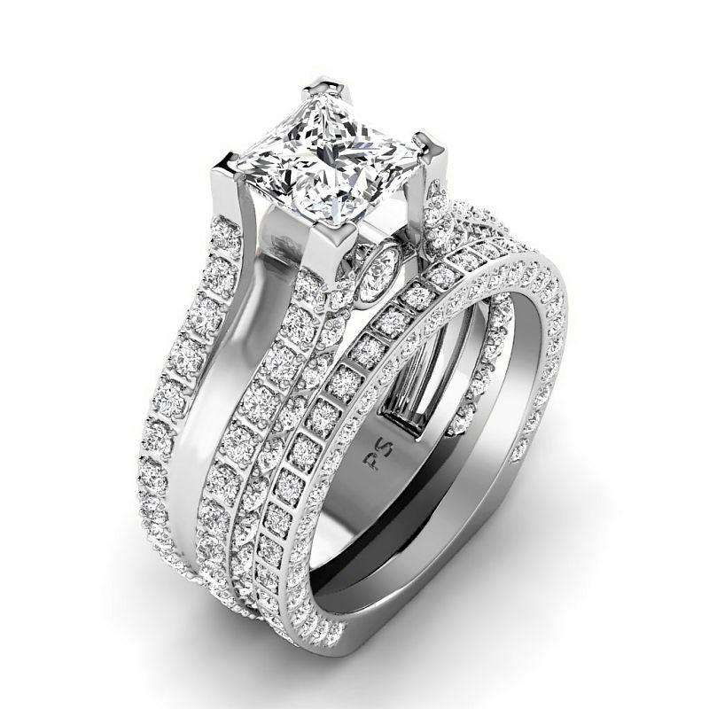 1.90-4.40 CT Round & Princess Cut Lab Grown Diamonds - Bridal Set - Primestyle.com