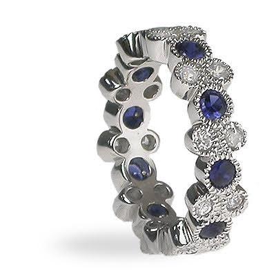 1.90 CT Round Cut Blue Sapphires & Diamonds - Eternity Ring - Primestyle.com