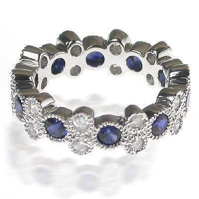 1.90 CT Round Cut Blue Sapphires &amp; Diamonds - Eternity Ring - Primestyle.com