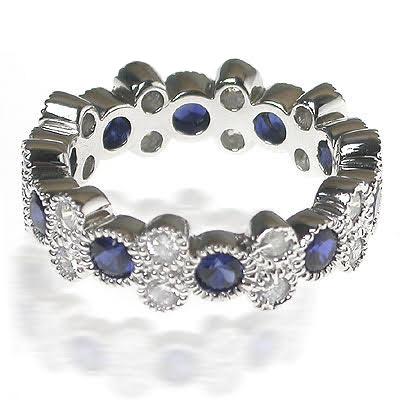 1.90 CT Round Cut Blue Sapphires & Diamonds - Eternity Ring