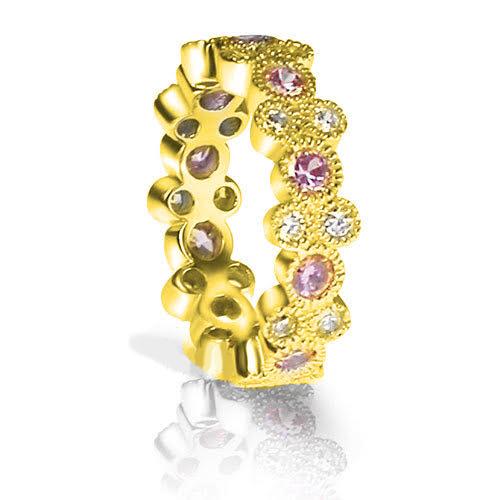 1.90 CT Round Cut Pink Sapphires & Diamonds - Eternity Ring - Primestyle.com