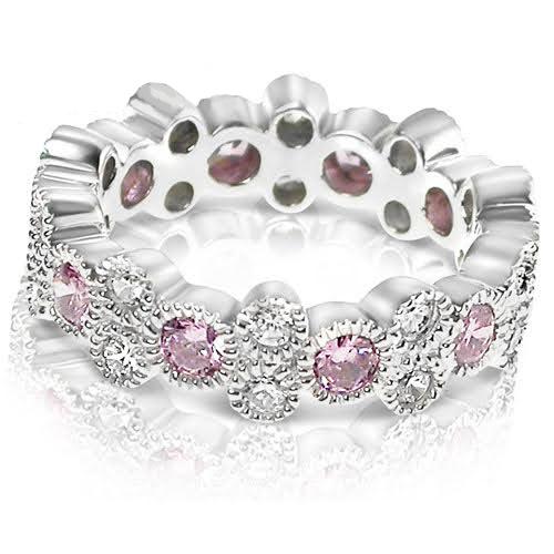 1.90 CT Round Cut Pink Sapphires &amp; Diamonds - Eternity Ring - Primestyle.com