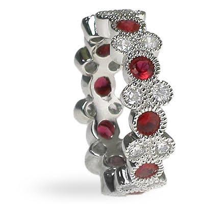 1.90 CT Round Cut Rubies & Diamonds - Eternity Ring - Primestyle.com