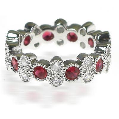 1.90 CT Round Cut Rubies & Diamonds - Eternity Ring - Primestyle.com