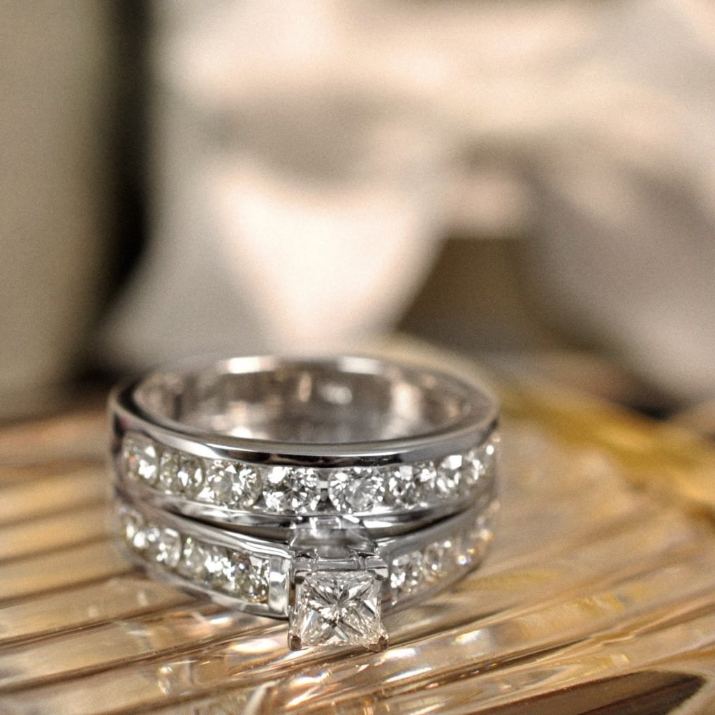 1.95 - 3.10 CT Princess & Round Cut Natural Diamonds - Bridal Set - Primestyle.com