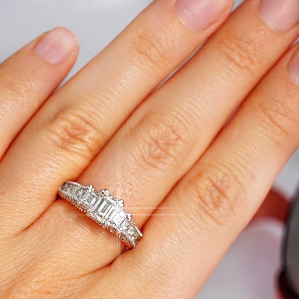 1.95 - 3.10 CT Emerald & Princess & Round Cut Natural Diamonds - Engagement Ring - Primestyle.com