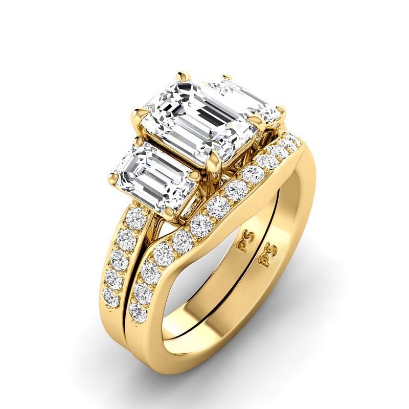 1.95 - 7.45 CT Emerald & Round Cut Diamonds - Bridal Set - Primestyle.com