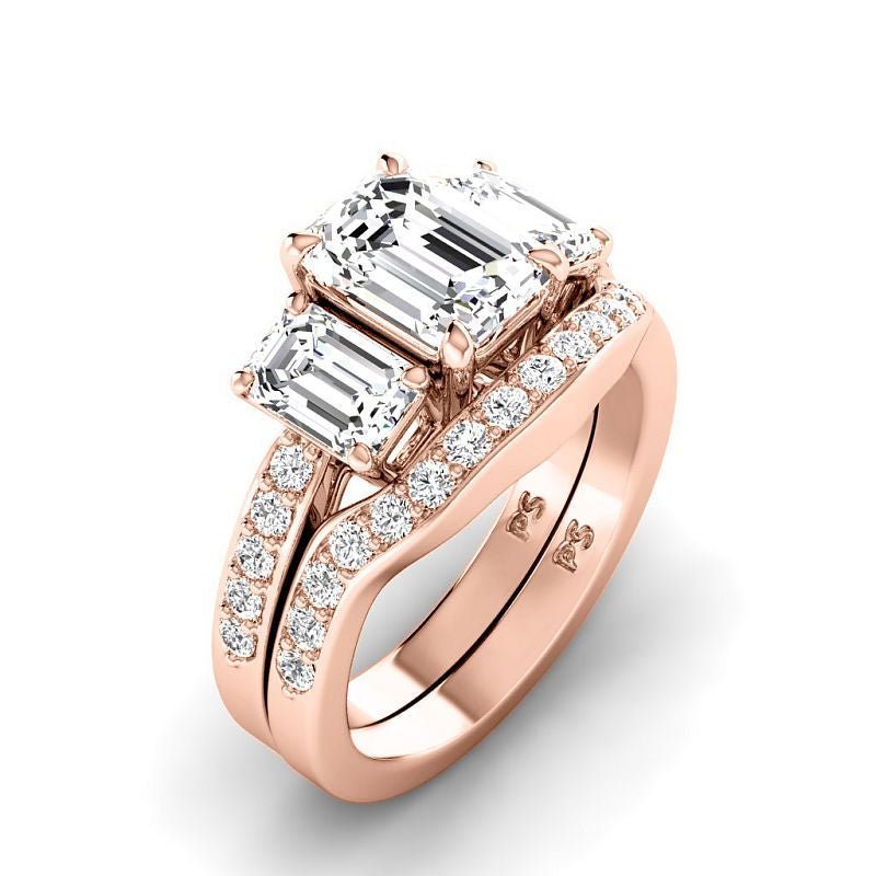 1.95 - 7.45 CT Emerald & Round Cut Diamonds - Bridal Set - Primestyle.com