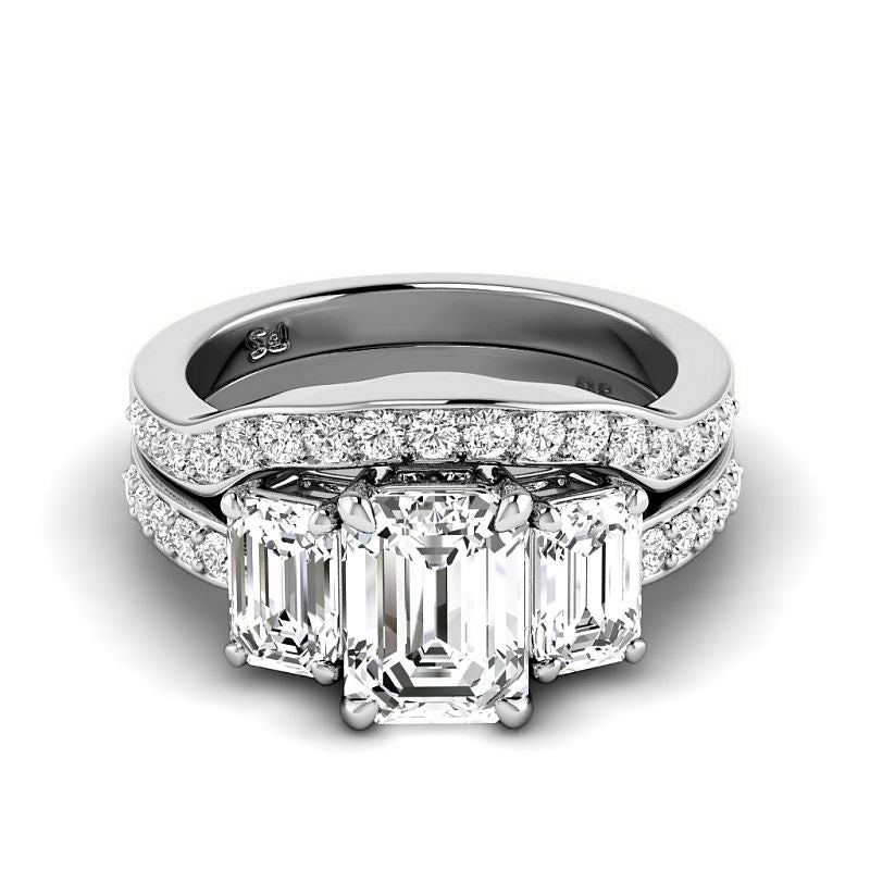 1.95-4.45 CT Round & Emerald Cut Lab Grown Cut Diamonds - Bridal Set - Primestyle.com
