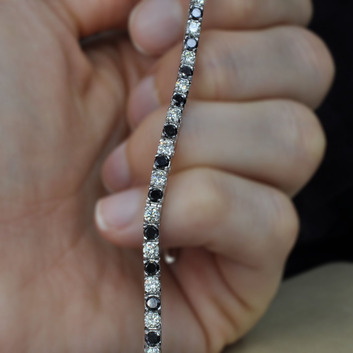 2.00-8.50 CT Round Cut Black Diamonds & Diamonds - Tennis Bracelet