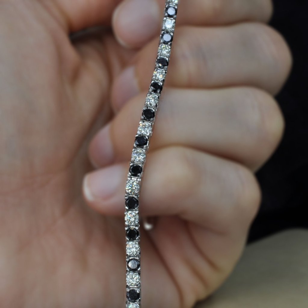 2.00-8.50 CT Round Cut Black Diamonds & Diamonds - Tennis Bracelet