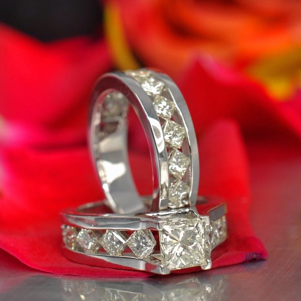 2.05 - 3.20 CT Princess Cut Natural Diamonds - Bridal Set - Primestyle.com