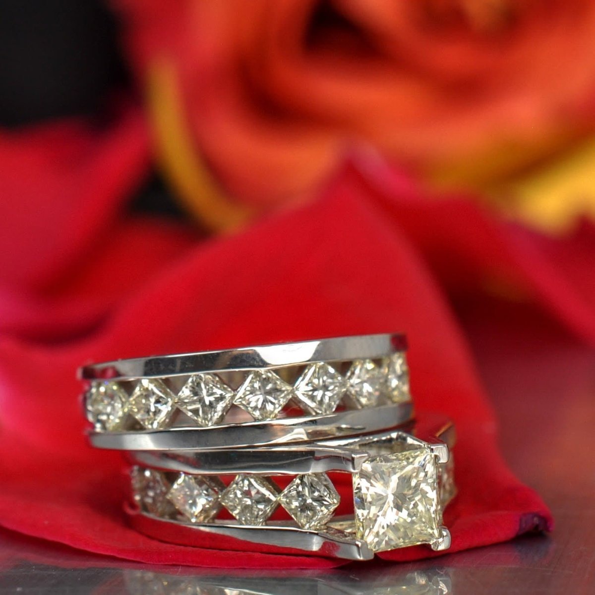 2.05-3.20 CT Princess Cut Natural Diamonds - Bridal Set