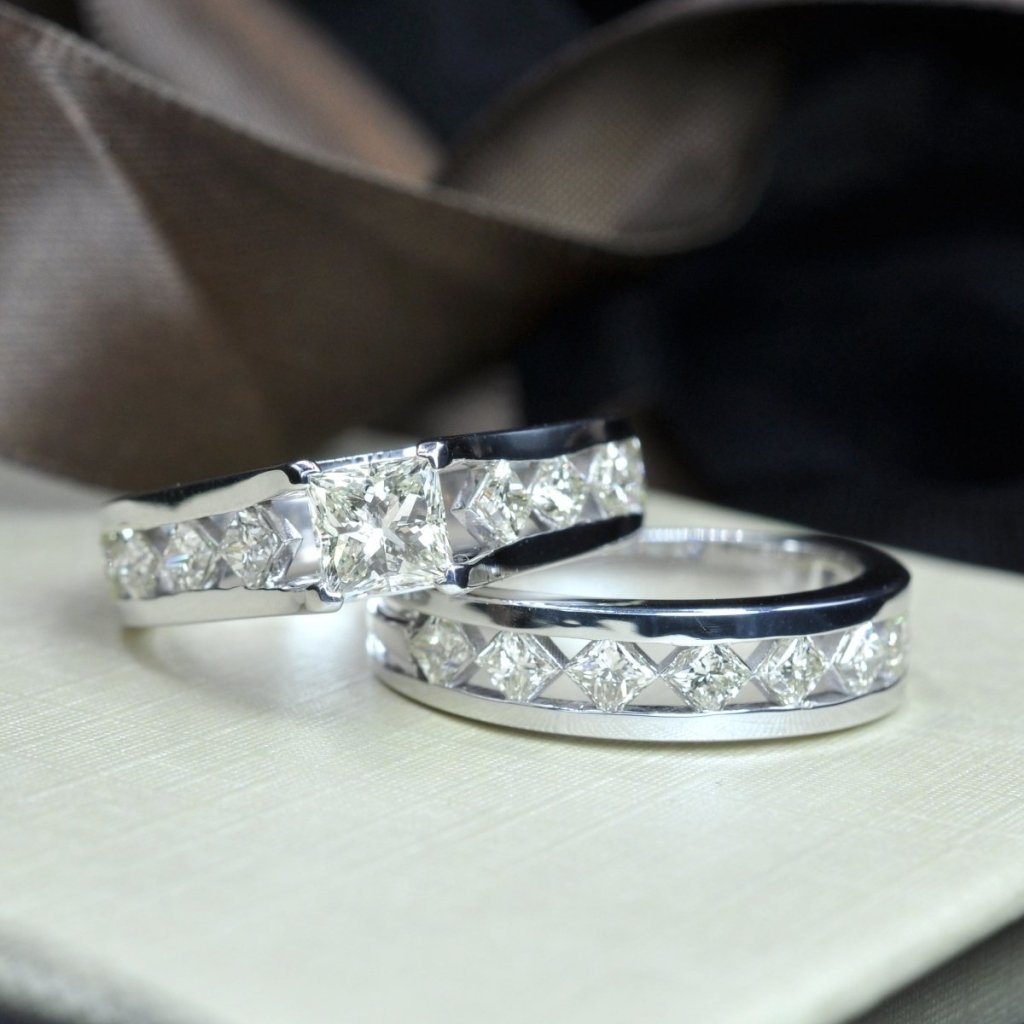 2.05-3.20 CT Princess Cut Natural Diamonds - Bridal Set