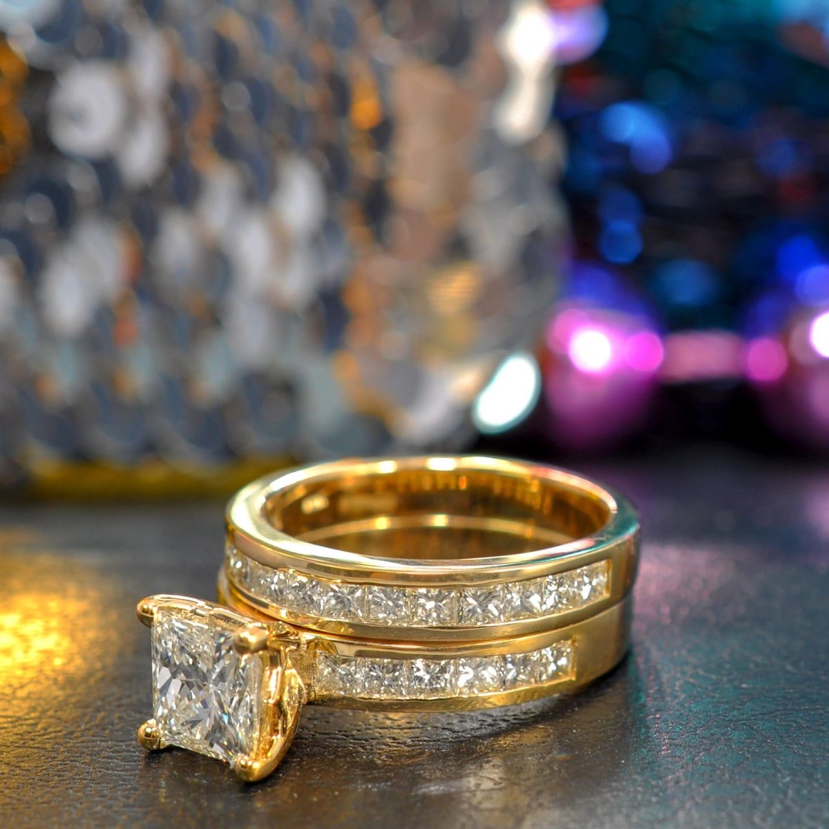 2.10-3.25 CT Princess Cut Natural Diamonds - Bridal Set