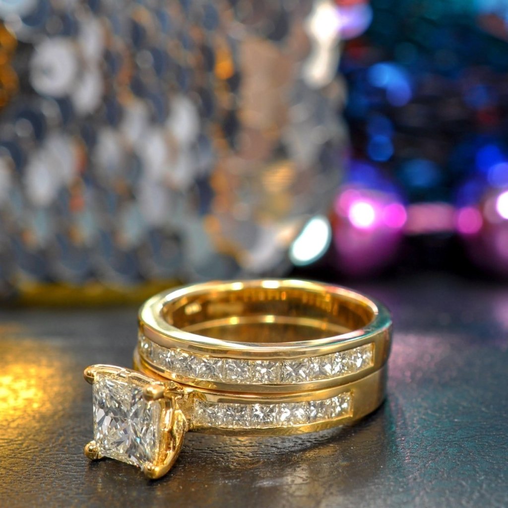 2.10 - 3.25 CT Princess Cut Natural Diamonds - Bridal Set - Primestyle.com