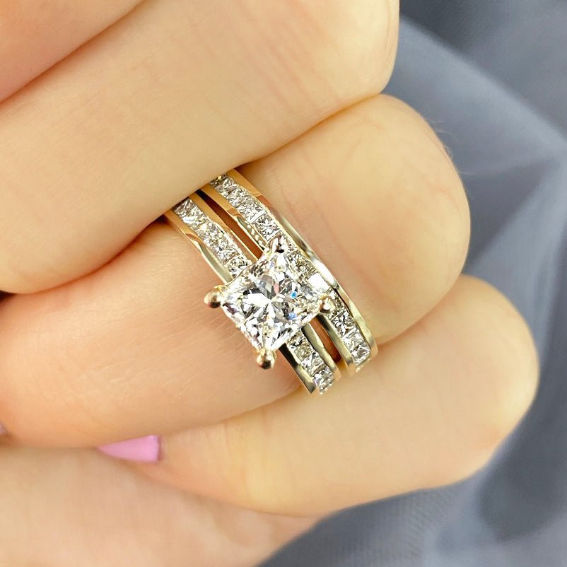 2.10 - 3.25 CT Princess Cut Natural Diamonds - Bridal Set - Primestyle.com