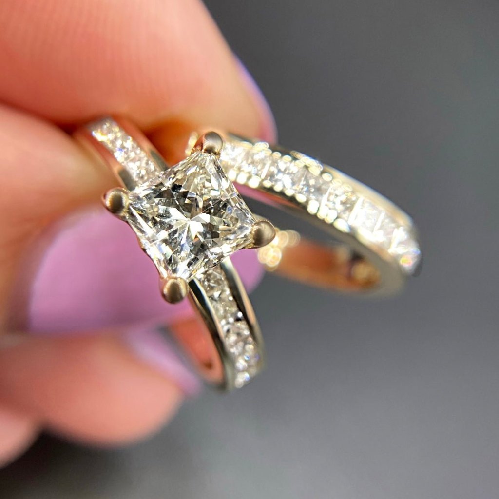 2.10 - 3.25 CT Princess Cut Natural Diamonds - Bridal Set - Primestyle.com