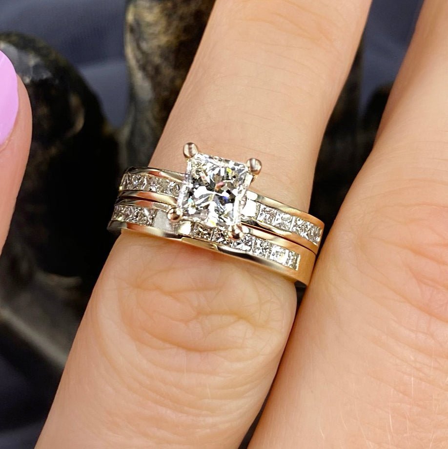 2.10 - 3.25 CT Princess Cut Natural Diamonds - Bridal Set - Primestyle.com