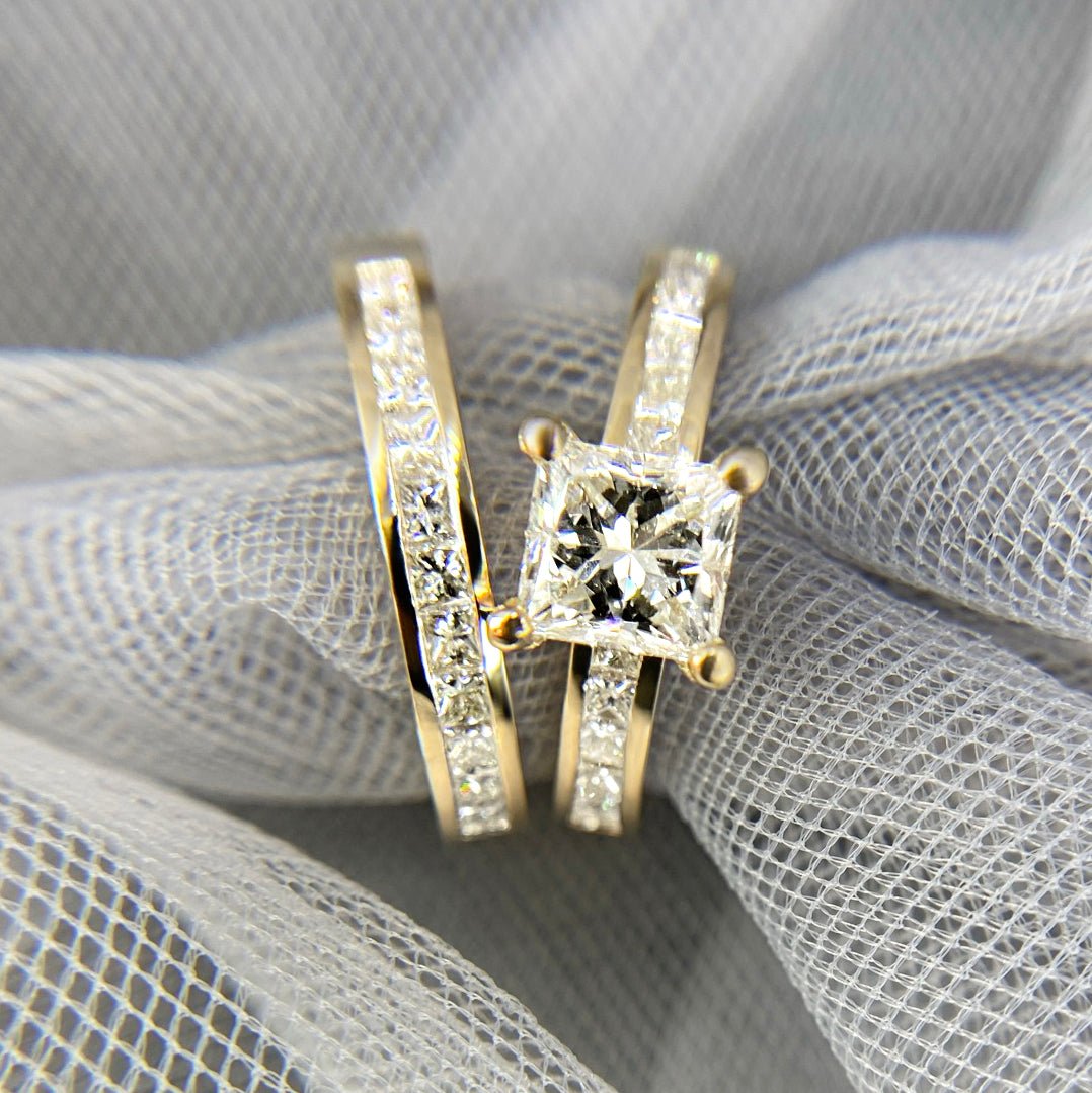 2.10-3.25 CT Princess Cut Natural Diamonds - Bridal Set