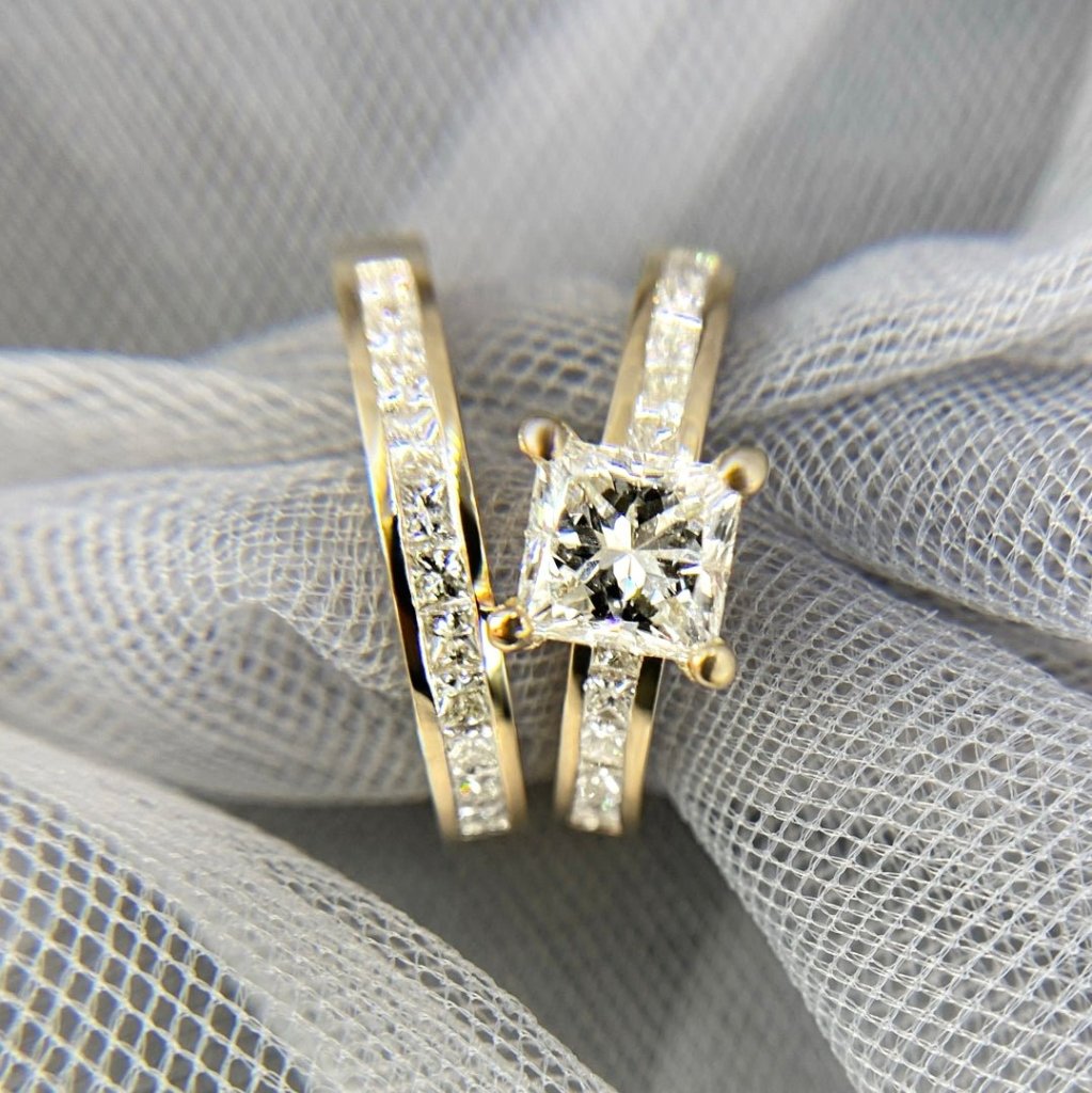 2.10 - 3.25 CT Princess Cut Natural Diamonds - Bridal Set - Primestyle.com