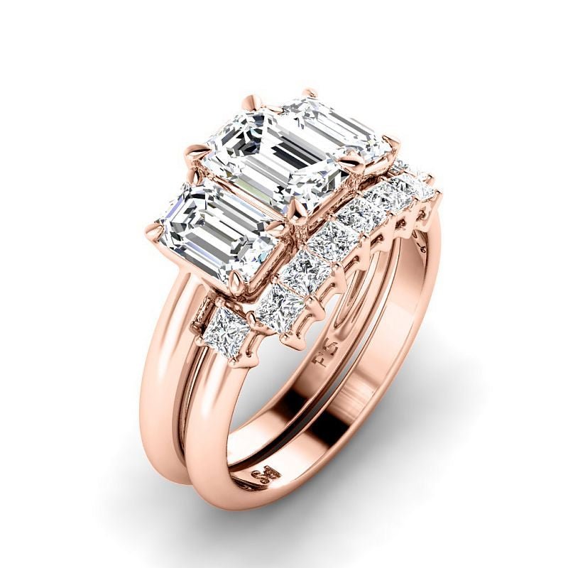 2.10 - 7.60 CT Emerald & Princess Cut Diamonds - Bridal Set - Primestyle.com