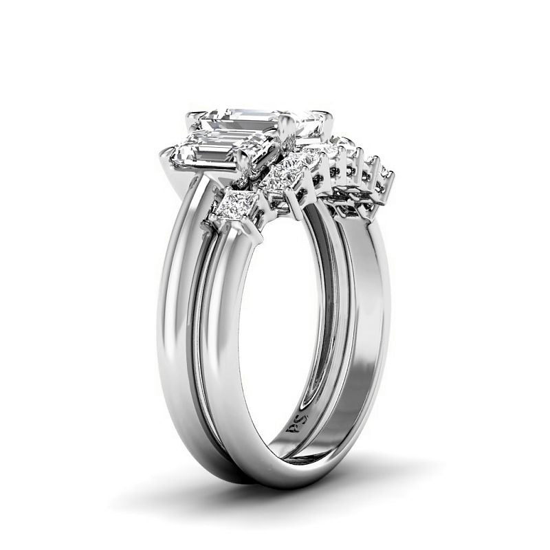 2.10-7.60 CT Emerald & Princess Cut Diamonds - Bridal Set