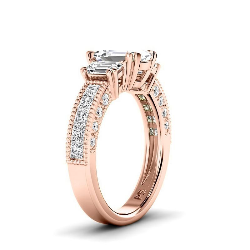 2.10 - 7.60 CT Emerald & Princess & Round Cut Diamonds - Engagement Ring - Primestyle.com