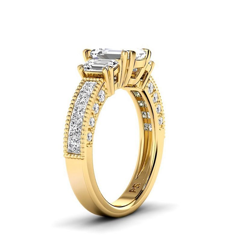 2.10 - 7.60 CT Emerald & Princess & Round Cut Diamonds - Engagement Ring - Primestyle.com