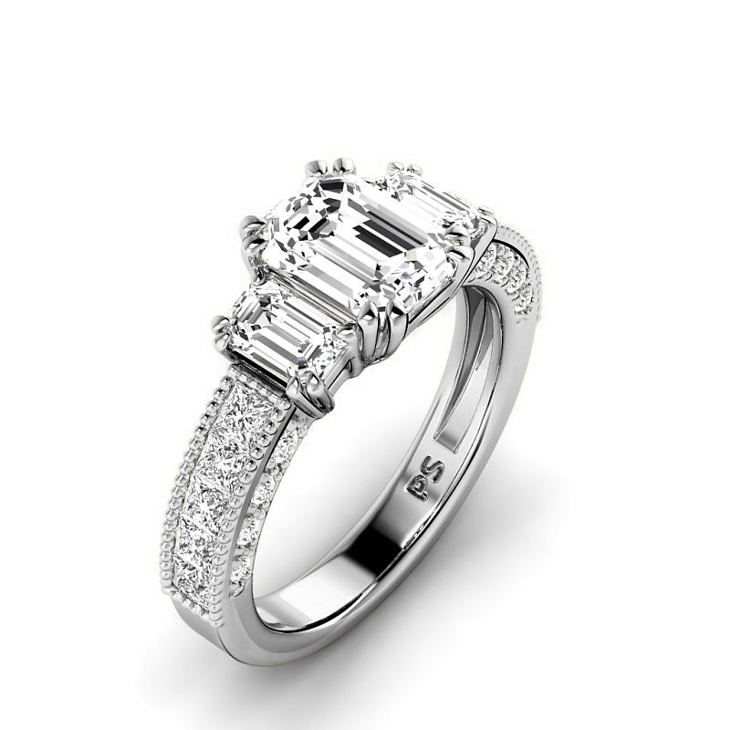2.10-7.60 CT Emerald & Princess & Round Cut Lab Grown Diamonds - Engagement Ring