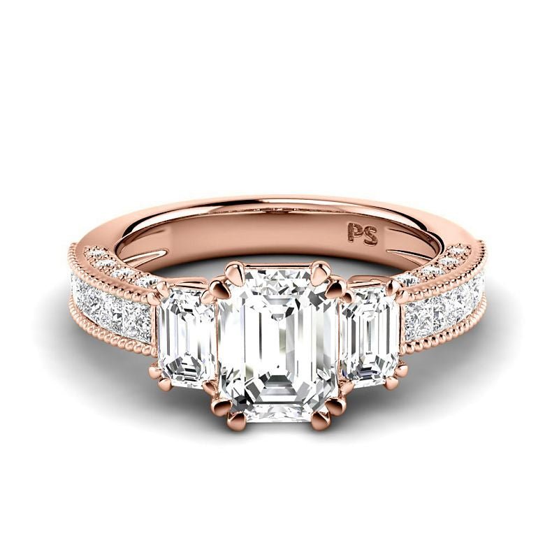 2.10 - 7.60 CT Emerald & Princess & Round Cut Diamonds - Engagement Ring - Primestyle.com