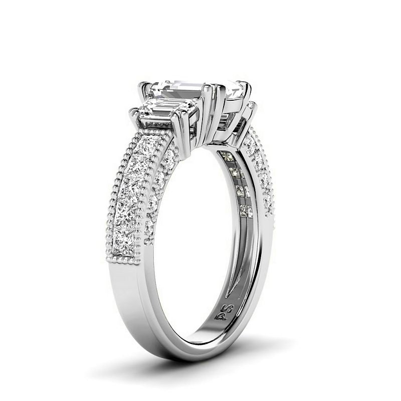 2.10-7.60 CT Emerald & Princess & Round Cut Lab Grown Diamonds - Engagement Ring