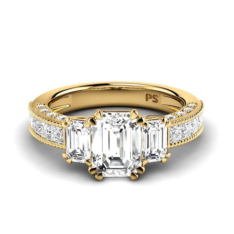 2.10 - 7.60 CT Emerald & Princess & Round Cut Diamonds - Engagement Ring - Primestyle.com