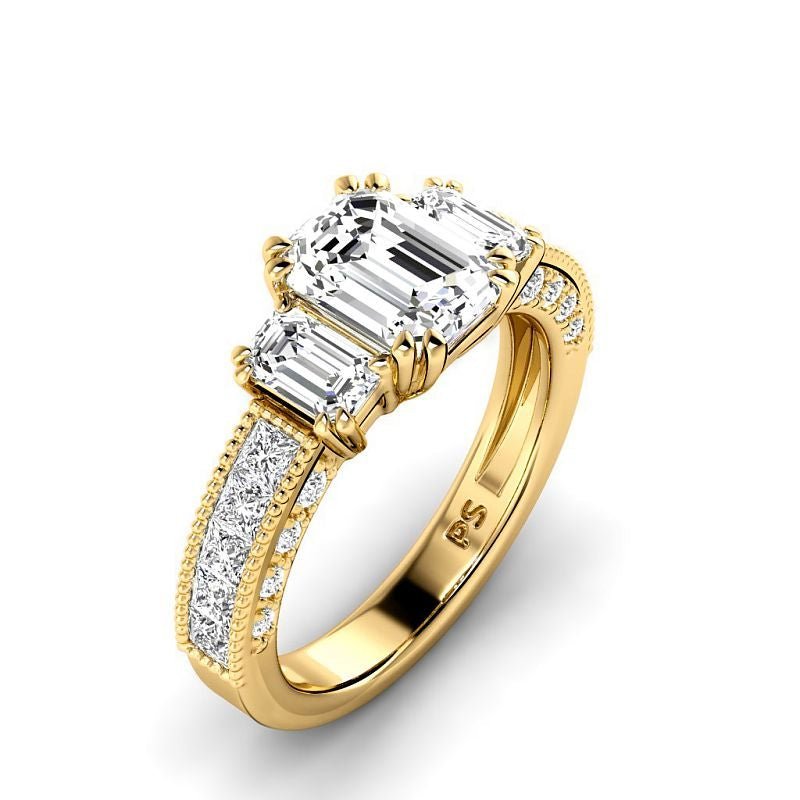 2.10-7.60 CT Emerald & Princess & Round Cut Diamonds - Engagement Ring