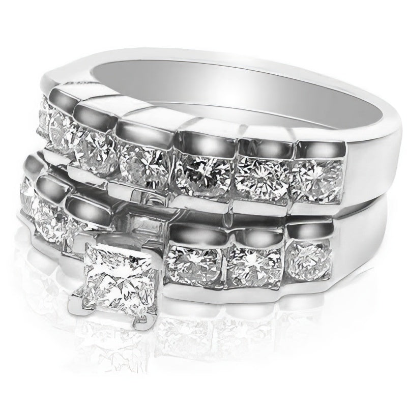 2.20-3.35 CT Round & Princess Cut Diamonds - Bridal Set - Primestyle.com