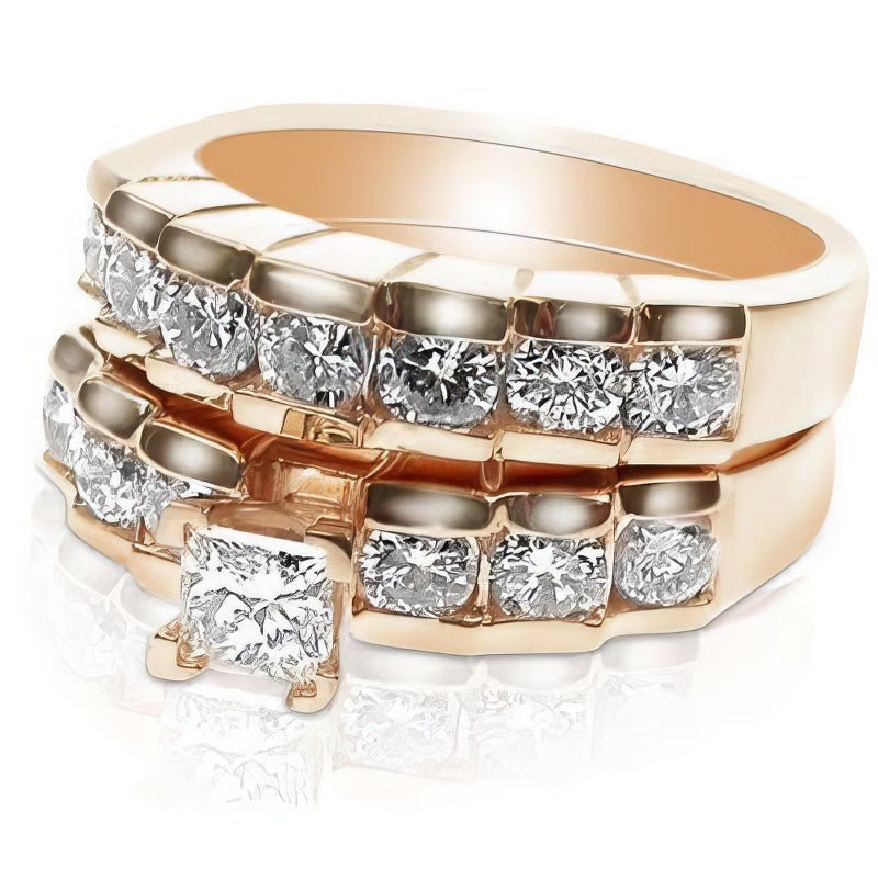 2.20-3.35 CT Round & Princess Cut Diamonds - Bridal Set - Primestyle.com