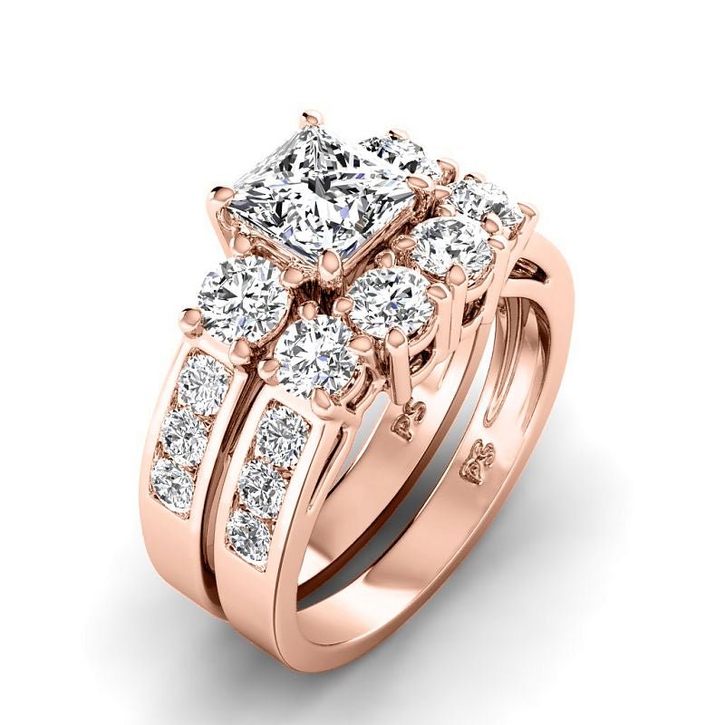 2.35-4.85 CT Round & Princess Cut Lab Grown Diamonds - Bridal Set - Primestyle.com