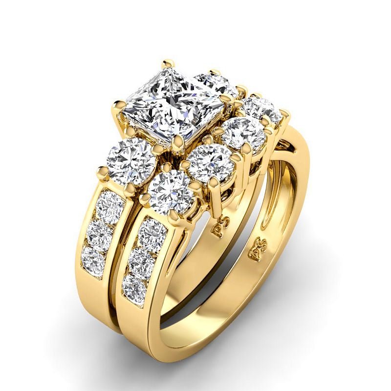 2.35-4.85 CT Round & Princess Cut Lab Grown Diamonds - Bridal Set - Primestyle.com