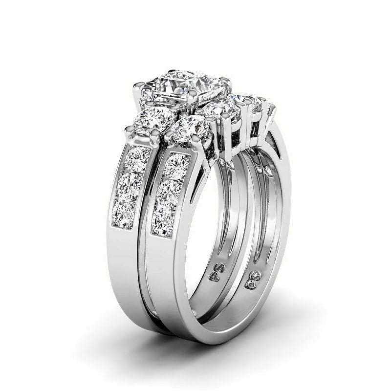 2.35-7.85 CT Princess & Round Cut Diamonds - Bridal Set