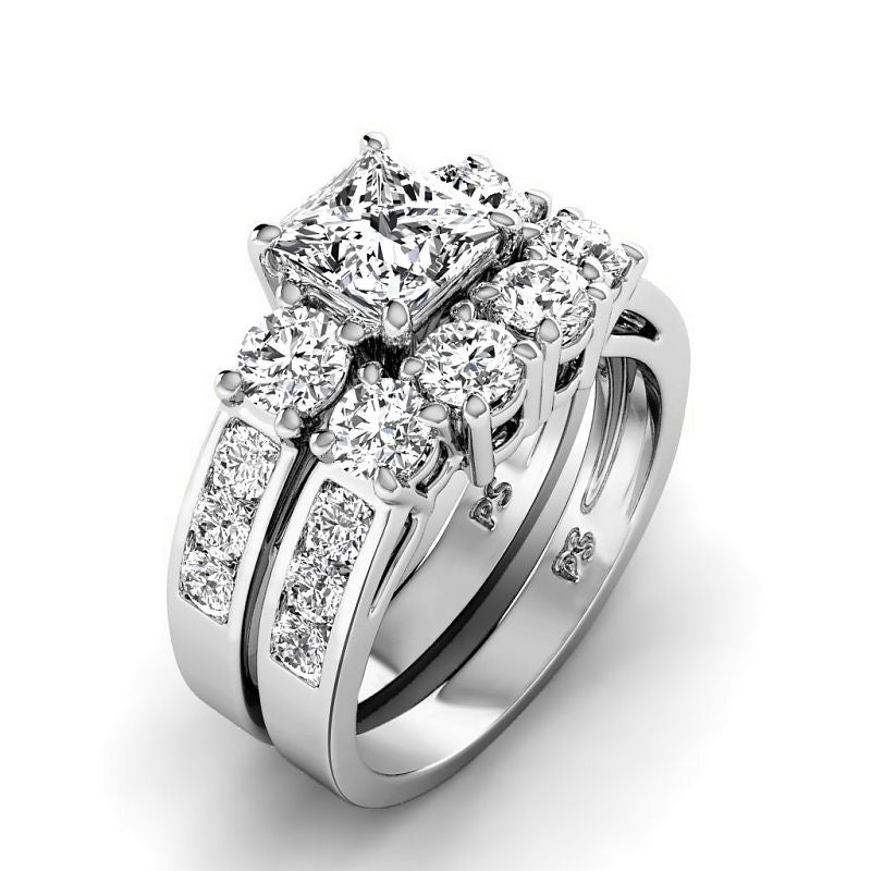 2.35-4.85 CT Round & Princess Cut Lab Grown Diamonds - Bridal Set - Primestyle.com