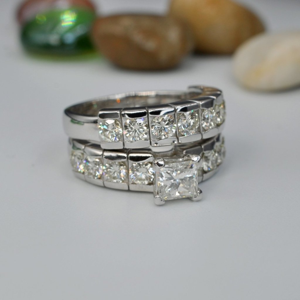2.60 - 3.75 CT Princess & Round Cut Natural Diamonds - Bridal Set - Primestyle.com