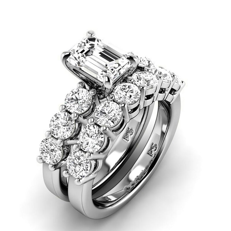 2.65-8.15 CT Emerald & Round Cut Diamonds - Bridal Set