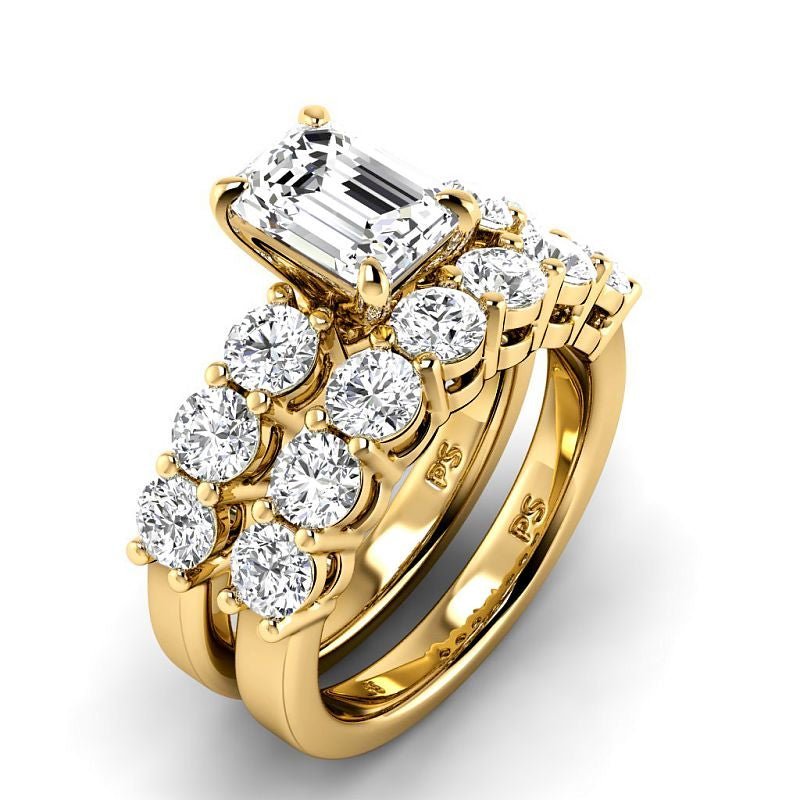 2.65 - 8.15 CT Emerald & Round Cut Diamonds - Bridal Set - Primestyle.com