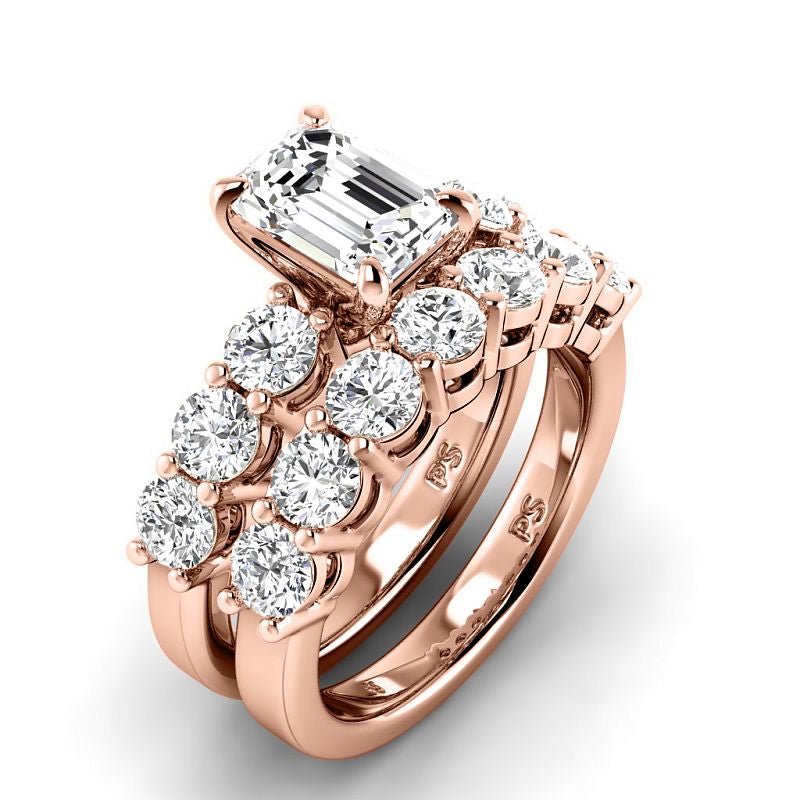 2.65-5.15 CT Round & Emerald Cut Lab Grown Diamonds - Bridal Set - Primestyle.com