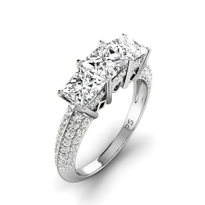 2.70 - 5.20 CT Round & Princess Cut Lab Grown Diamonds - Three Stone Ring - Primestyle.com