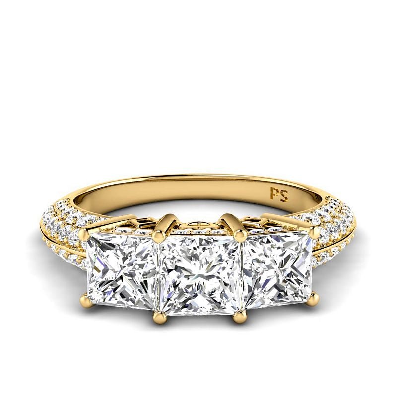2.70-5.20 CT Round & Princess Cut Lab Grown Diamonds - Three Stone Ring - Primestyle.com