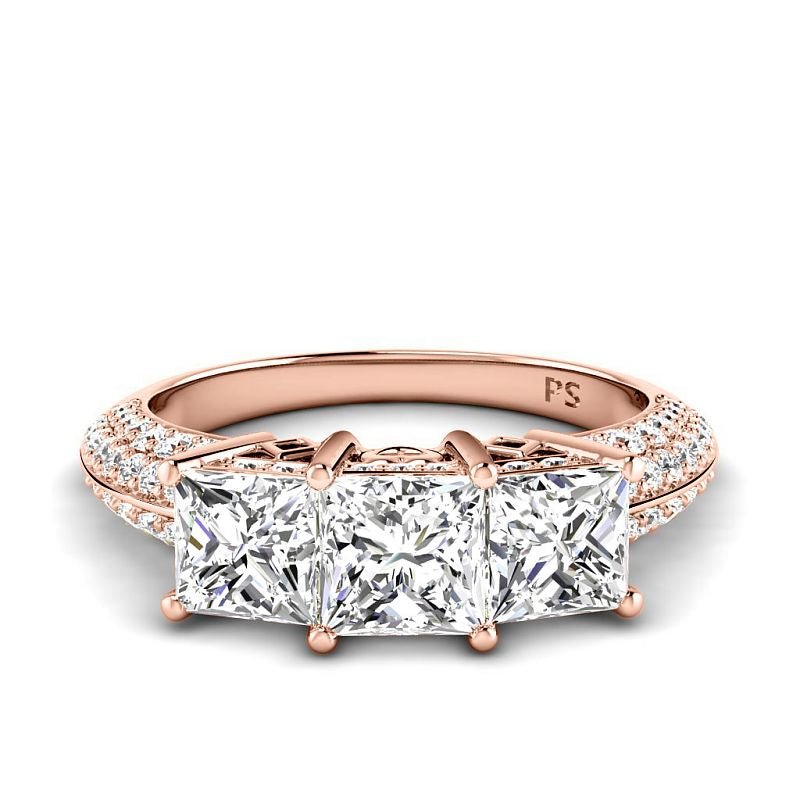 2.70-5.20 CT Round & Princess Cut Lab Grown Diamonds - Three Stone Ring - Primestyle.com