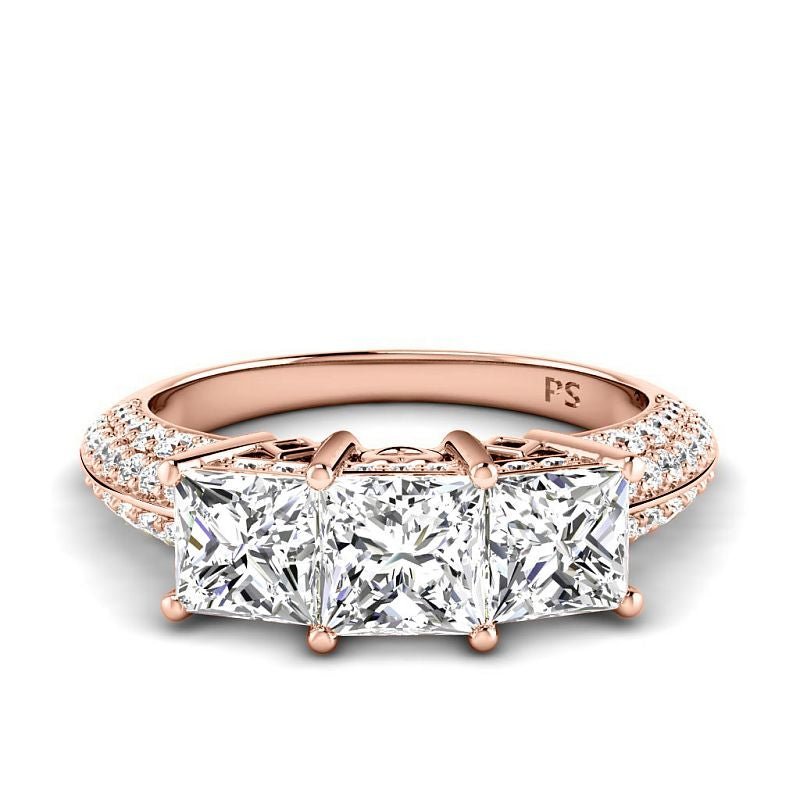 2.70 - 5.20 CT Round & Princess Cut Lab Grown Diamonds - Three Stone Ring - Primestyle.com