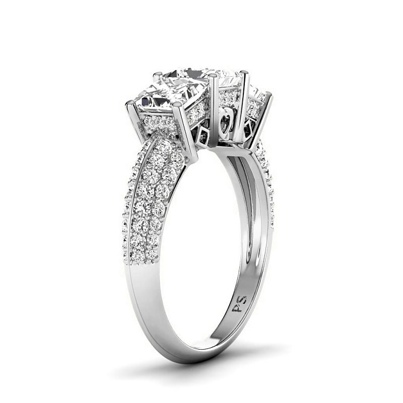 2.70 - 5.20 CT Round & Princess Cut Lab Grown Diamonds - Three Stone Ring - Primestyle.com