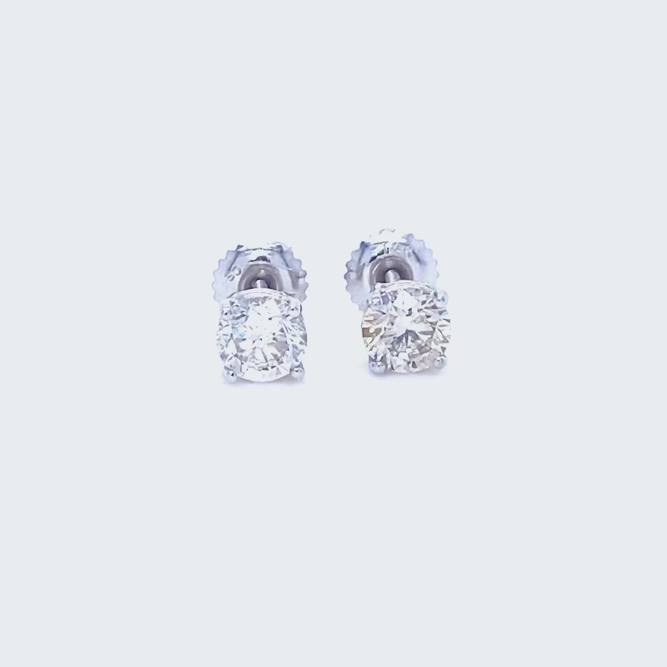 Certified 1.30CT Round Cut Diamond Stud Earrings in 14KT White Gold